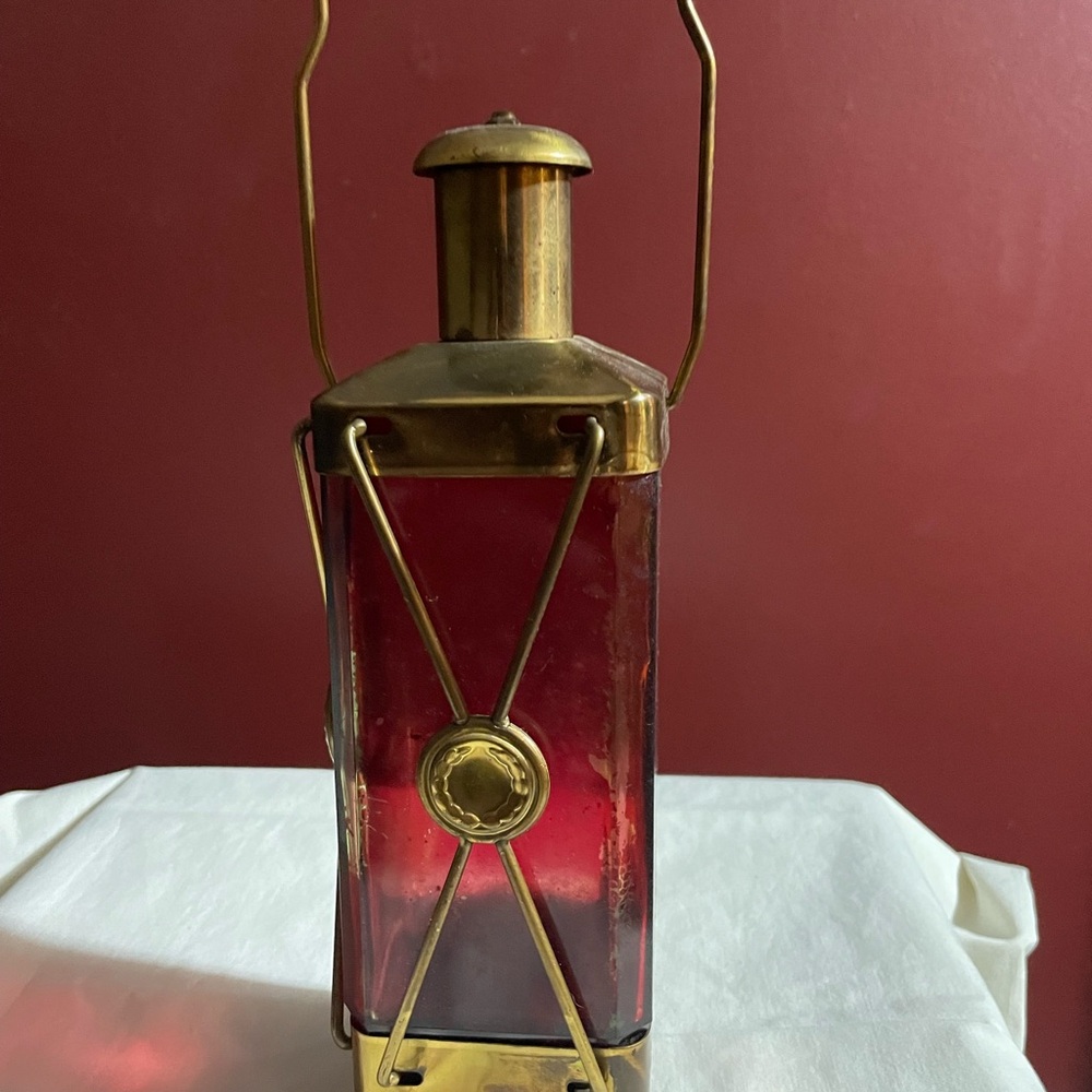 Elegant Brass and Red Glass Lantern